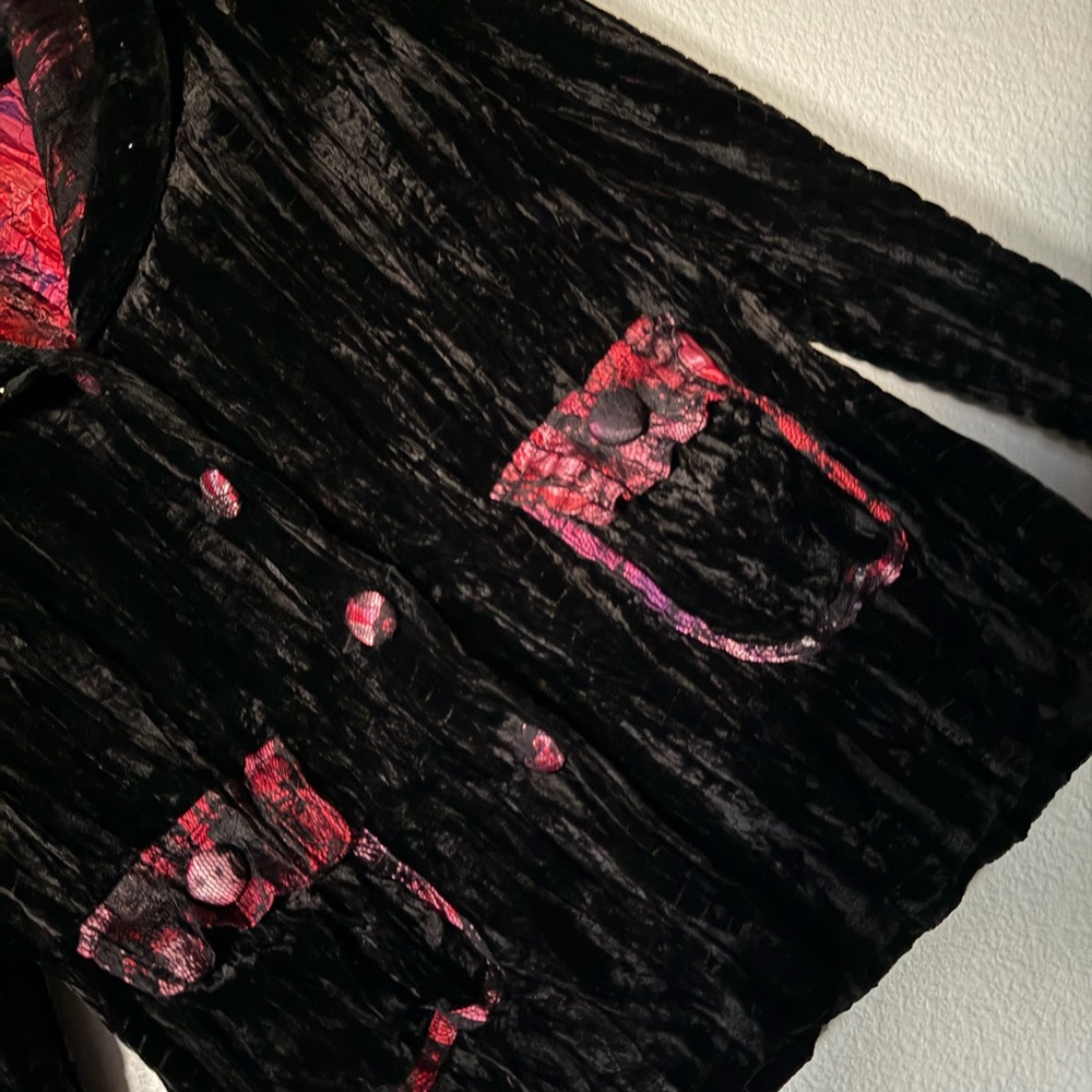 90s vintage Alberto Makali whimsygoth black crushed velvet beaded blazer - Picture 11 of 13
